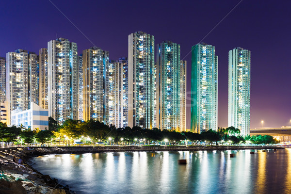 Stockfoto: Woon- · wijk · Hong · Kong · zee · brug · nacht