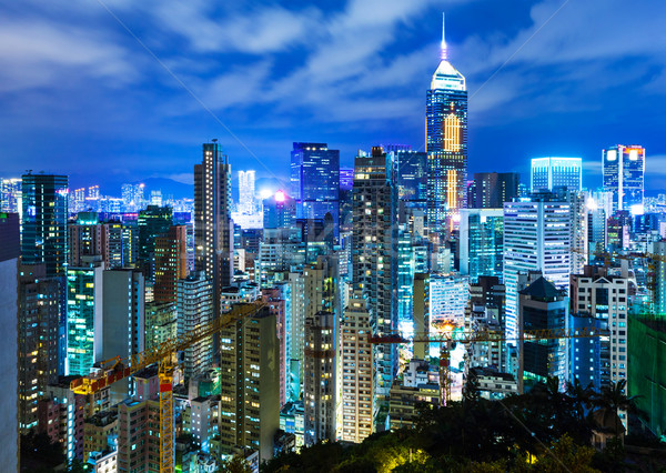 Hong Kong City Night gebouw licht glas achtergrond Stockfoto © leungchopan