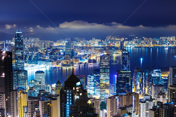 Hong Kong tarziu noapte constructii apus răsărit Imagine de stoc © leungchopan