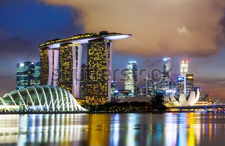 Singapur ufuk çizgisi gece iş manzara köprü Stok fotoğraf © leungchopan