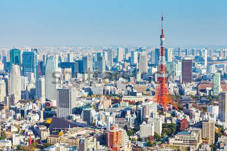 Tokyo orizont cer constructii albastru turn Imagine de stoc © leungchopan
