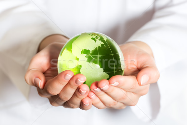 Environmental protection concept with glass globe in hand Stock photo © leventegyori