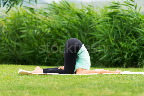 Süket jóga póz nő fű fitnessz tanár Stock fotó © leventegyori
