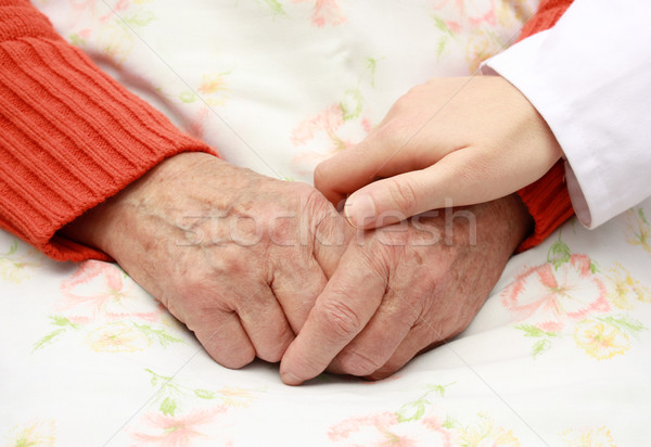 Maison de retraite infirmière tenir vieux main aider Photo stock © leventegyori