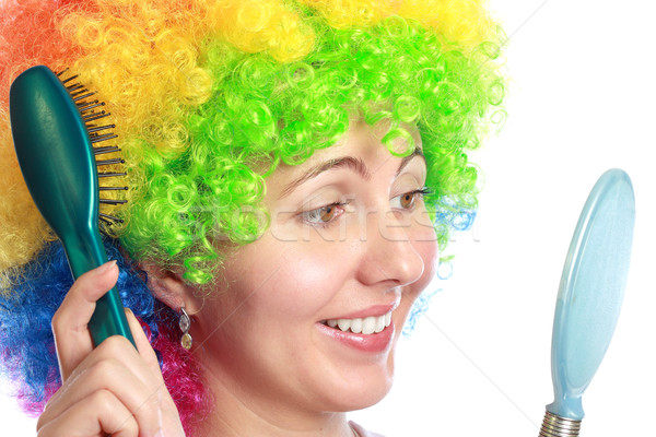 женщину щетка для волос зеркало моде красоту весело Сток-фото © leventegyori