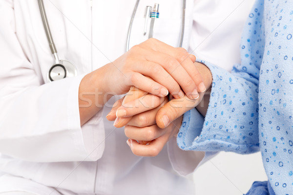Orvosi orvos idős kezek kórház ágy Stock fotó © leventegyori