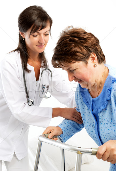 Stockfoto: Verpleegkundige · senior · vrouw · hand · arts · geneeskunde