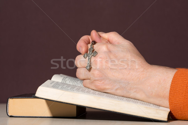 Ręce nie do poznania kobieta Biblii modląc książki Zdjęcia stock © leventegyori