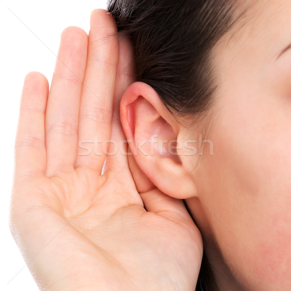 Sağır kadın kulak el adam ses Stok fotoğraf © leventegyori
