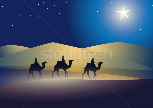 Mężczyzn piasku star sylwetka christmas wielbłąda Zdjęcia stock © Li-Bro