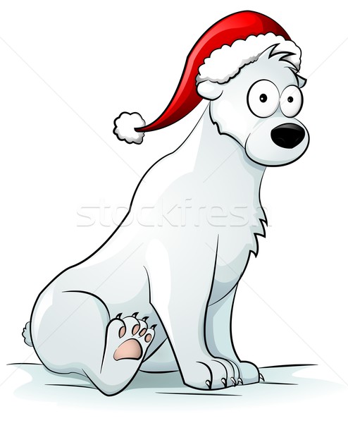 Niedźwiedzia polarnego christmas cap charakter śniegu zimą Zdjęcia stock © Li-Bro