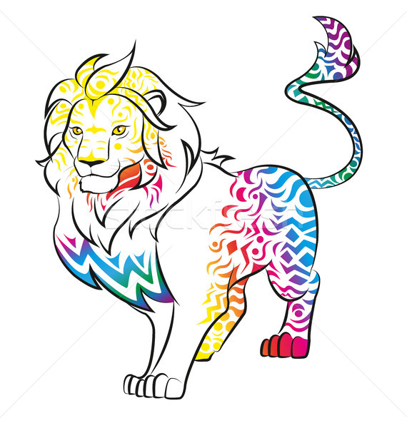 Leeuw kleurrijk patroon dier kleuren tekening Stockfoto © Li-Bro