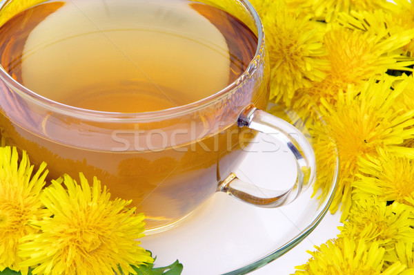 Stock foto: Tee · Löwenzahn · Blume · Essen · Glas · grünen