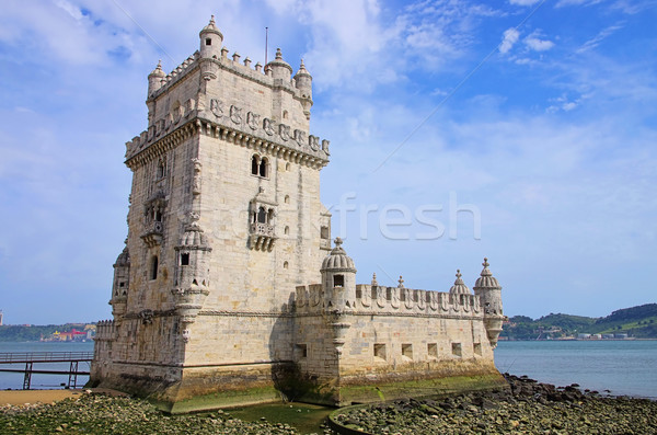 Stockfoto: Lissabon · zee · Blauw · reizen · kasteel · steen
