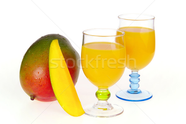 Meyve suyu mango meyve cam arka plan kırmızı Stok fotoğraf © LianeM