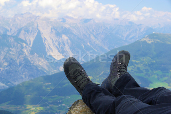 Yürüyüş bot adam dağ ayakkabı kaya Stok fotoğraf © LianeM