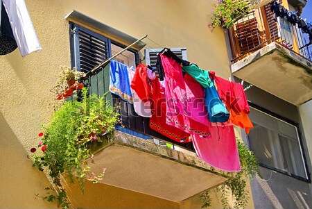 Buanderie balcon maison urbaine rouge vie Photo stock © LianeM