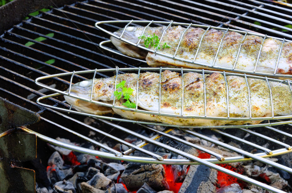 Izgara alabalık balık pişirme pişirmek yemek Stok fotoğraf © LianeM