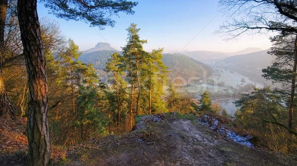 Homokkő hegyek Németország fa erdő tájkép Stock fotó © LianeM