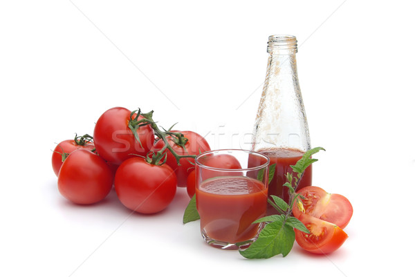 Tomatensap vruchten glas fles Rood cocktail Stockfoto © LianeM