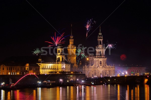 Dresda fuochi d'artificio abstract luce chiesa blu Foto d'archivio © LianeM