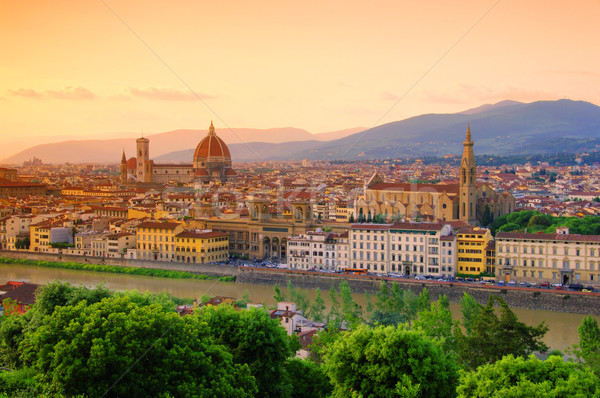 Foto stock: Florence · céu · cidade · arte · noite · nascer · do · sol