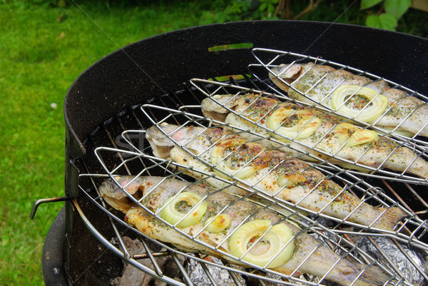 Grillen forel vis koken kok eten Stockfoto © LianeM