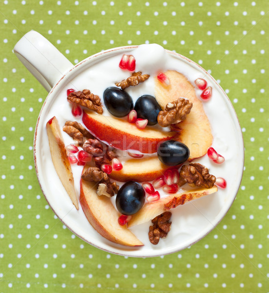 завтрак домашний йогурт свежие фрукты большой чаши Сток-фото © lidante