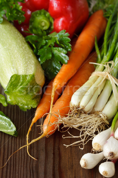 Stock fotó: Aratás · eső · friss · kert · zöldségek · vízcseppek