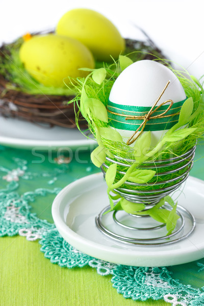 Foto stock: Huevo · de · Pascua · verde · decoración · Pascua · diseno