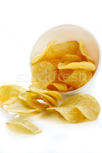 Kartoffelchips lecker weiß Schüssel orange Mittagessen Stock foto © lidante
