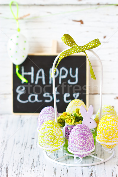 Húsvét tojások virágok baba boldog terv Stock fotó © lidante