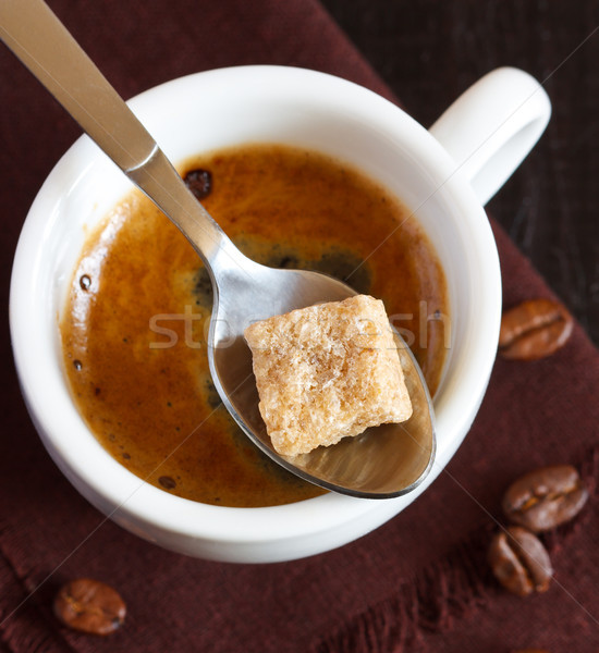 Foto d'archivio: Cup · tazza · di · caffè · caffè · cubo · zucchero · di · canna