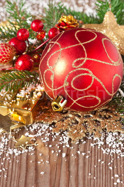 Foto stock: Natal · decoração · belo · vermelho · bugiganga · neve