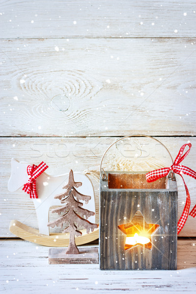 Noël décorations bois arbre de noël cheval à bascule lanterne [[stock_photo]] © lidante