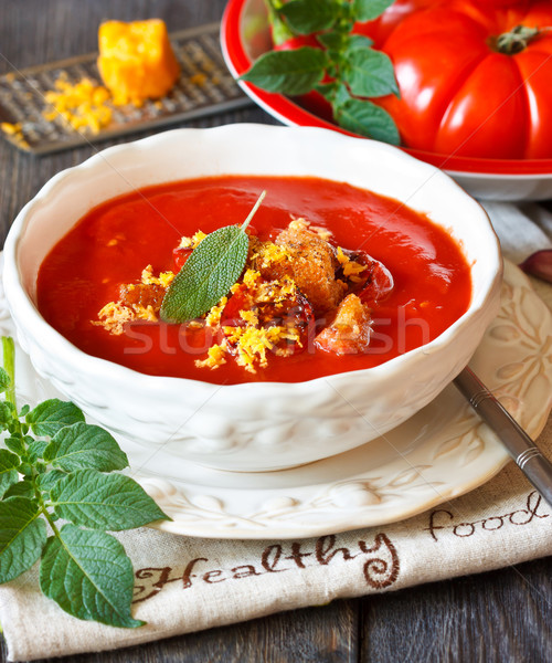 Stockfoto: Tomatensoep · heerlijk · kaas · knoflook · voedsel