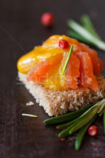 Gerookte zalm saus rogge brood vis oranje Stockfoto © lidante