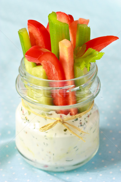 Aperitivo verduras frescas delicioso salsa vidrio jar Foto stock © lidante