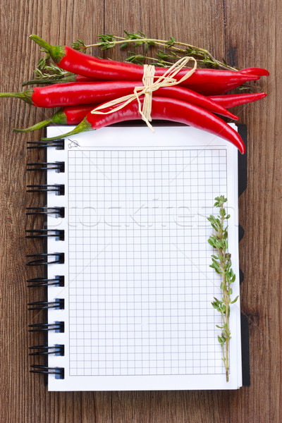 Yemek kitabı defter kırmızı çili kâğıt Stok fotoğraf © lidante