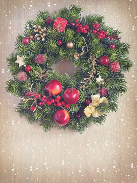 Stockfoto: Vintage · christmas · krans · oude · houten