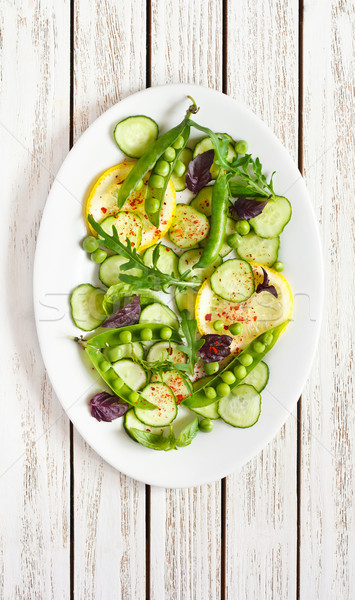 Stockfoto: Gezonde · groene · salade · erwten · citroen · blad