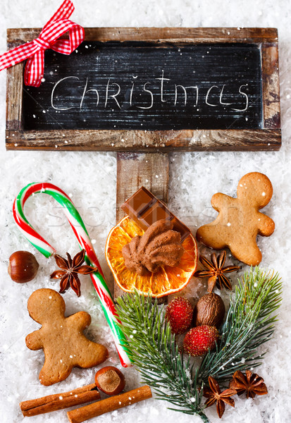 Crăciun decorare cretă tablă invitaţie dulciuri Imagine de stoc © lidante