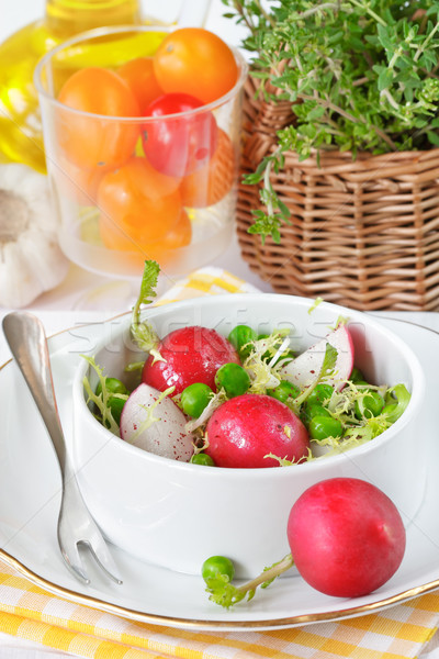 Stockfoto: Vers · salade · tuin · radijs · groene · erwten