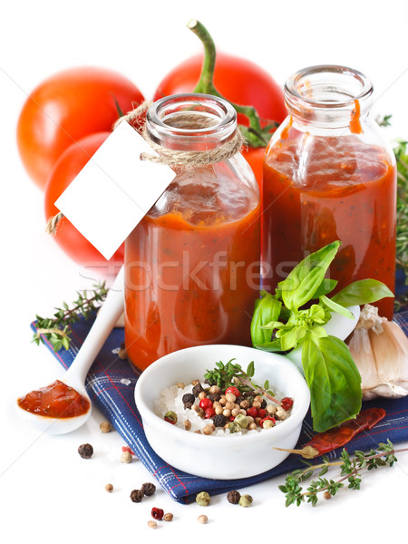 Salsa di pomodoro tradizionale fatto in casa vuota targhetta verde Foto d'archivio © lidante