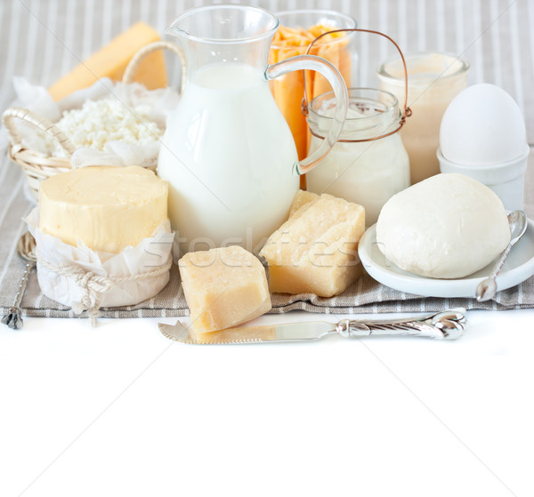 Tejtermékek friss szürke vászon szalvéta rusztikus Stock fotó © lidante