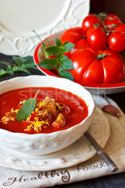 Tomatensoep heerlijk kaas knoflook voedsel Stockfoto © lidante