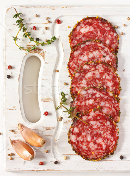 Zdjęcia stock: Salami · przyprawy · starych · żywności