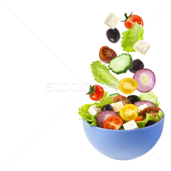 Griechisch Salat frischen blau Schüssel Abendessen Stock foto © lidante