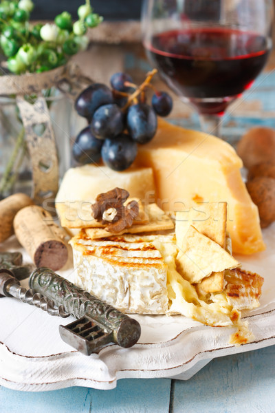 Stock photo: Cheese and wine.