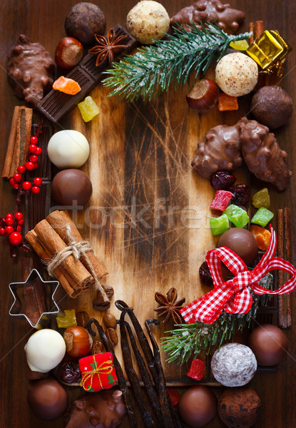 Karácsony keret édesség kártya csokoládé kandírozott Stock fotó © lidante